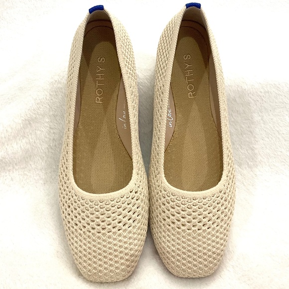 Off White Rothy’s The Max Square Toe Mesh Slip On Ballet Flat Size W8.5 Like New - Picture 4 of 15